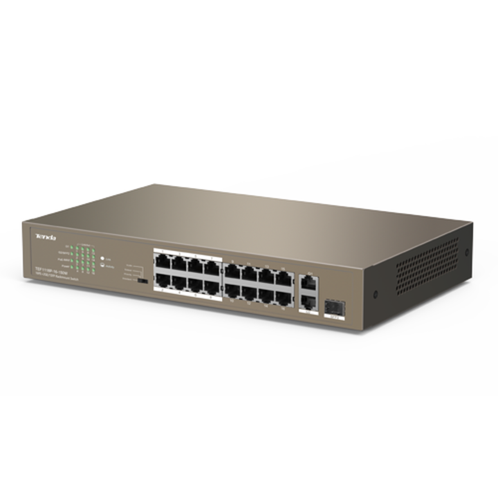Kapcsoló 16 PoE port 10/100 Mbps, 2 Gigabit RJ45 port, 1 Gigabit SFP port - TENDA TND-TEF1118P-16-150W-V30