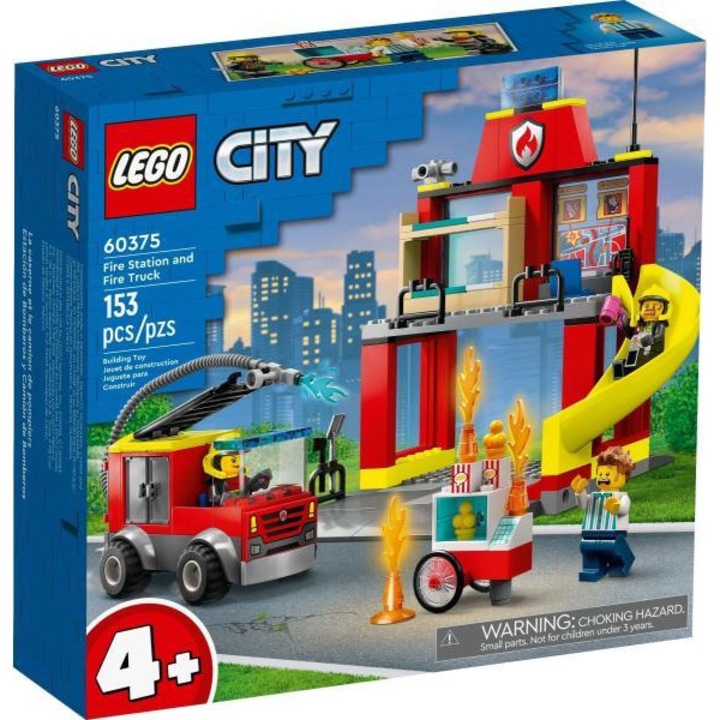 LEGO City - Tűzoltóállomás és tűzoltóautó, 4+ év, 153 elem, Járművek, Épületek