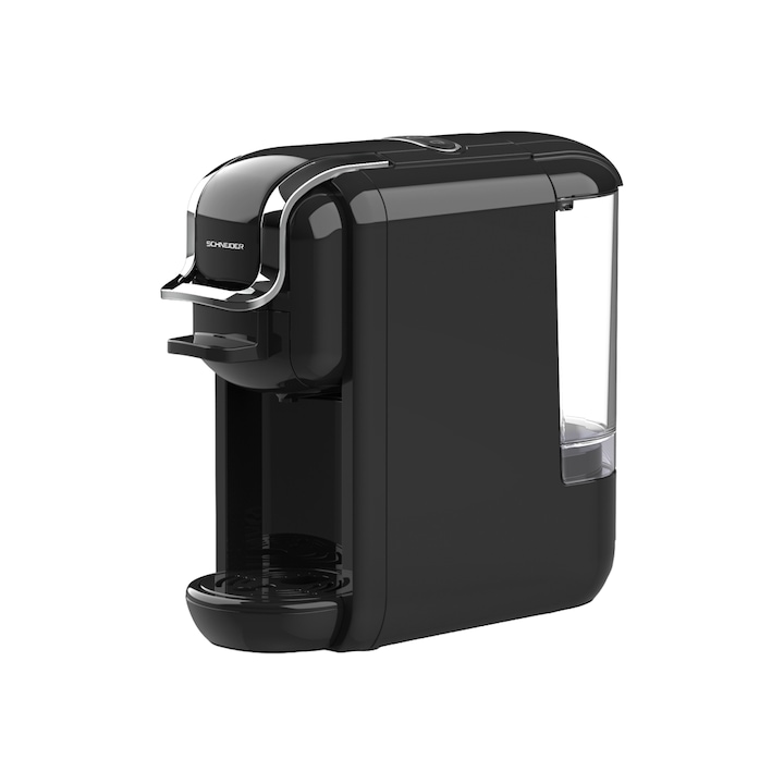 Schneider automata 5 az 1-ben eszpresszógép, 19 bar, 0,6 liter, Nespresso kapszulákkal kompatibilis, Dolce Gusto, ESE párnák, őrölt kávé, K-csészék, 2 előkészítési funkció, automatikus leállítás, 1450 W, fekete