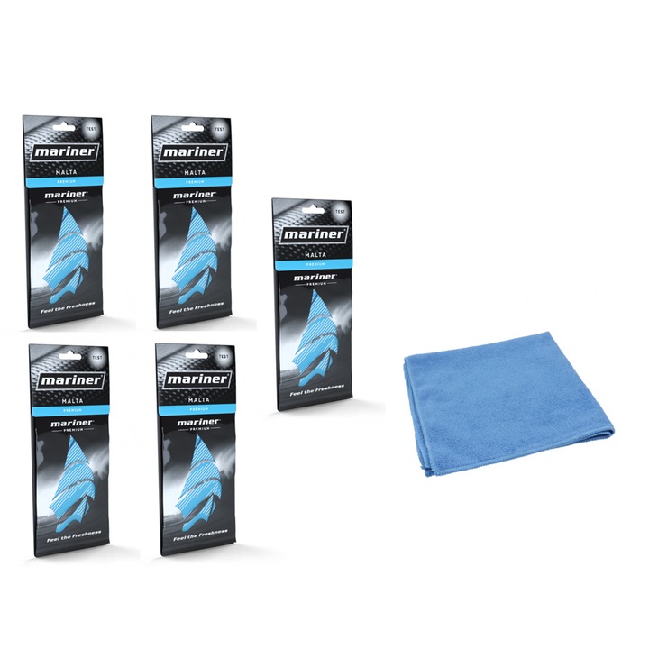 Mariner Tree Premium autó légfrissítő - Málta - 5 csomag és mikroszálas kendő 30x40cm