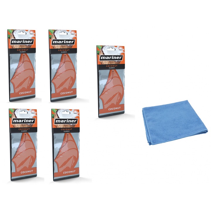 Mariner Tree Classic autó légfrissítő - Kókusz - 5 csomag és mikroszálas kendő 30x40cm