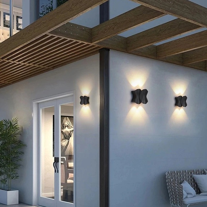 Aplica led de perete 4W RAMAX® tip cilindru iluminat arhitectural, exterior/interior, Lumina rece 6500K, Aluminiu, Negru, Waterproof, Dimensiune 100x90x40mm, IP65