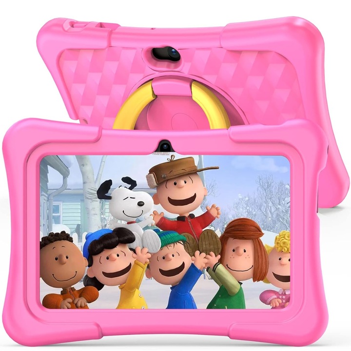 Dasbo tablet gyerekeknek, 7" kijelző, Android, 3 GB RAM, 32 GB ROM (128 GB-ig bővíthető), Előre telepített gyermekszoftver, Érintőképernyő szülői felügyeleti rendszerrel, Bluetooth, WiFi, dupla kamera, Rózsaszín