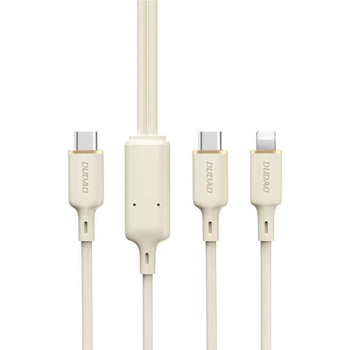Cablu de date 2 in 1 Dudao L7SF, USB-C / Lightning, 100W, bej, 1.2m