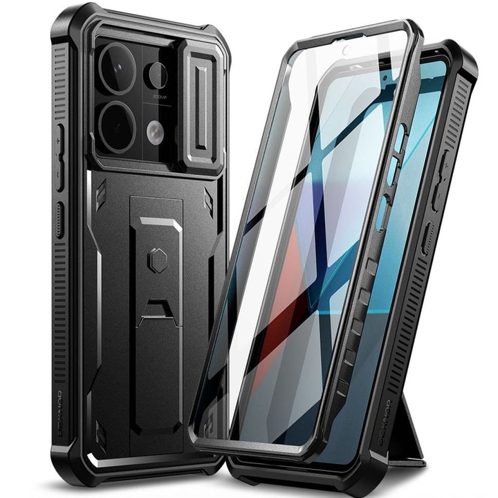 TECH-PROTECT Kevlar Cam+ telefontok, 360°-os védelem, integrált állvány, fekete, Xiaomi Redmi Note 13 Pro 5G / POCO X6 5G