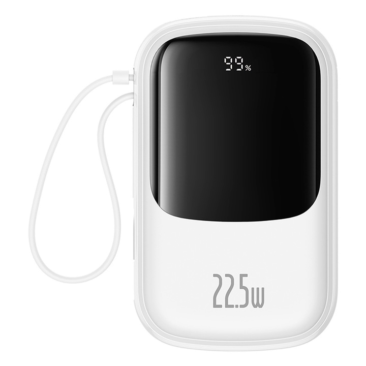 Powerbank Baseus QPow Pro+, 20000mAh, 22,5W, дисплей, вграден USB-C, бял