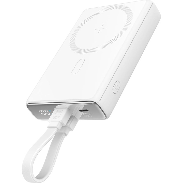 JoyRoom JR-PBM01 WH MagSafe Powerbank integrált kábellel USB-C + Type-C / 10000mAh 20W - Fehér (JR-PBM01 WH)