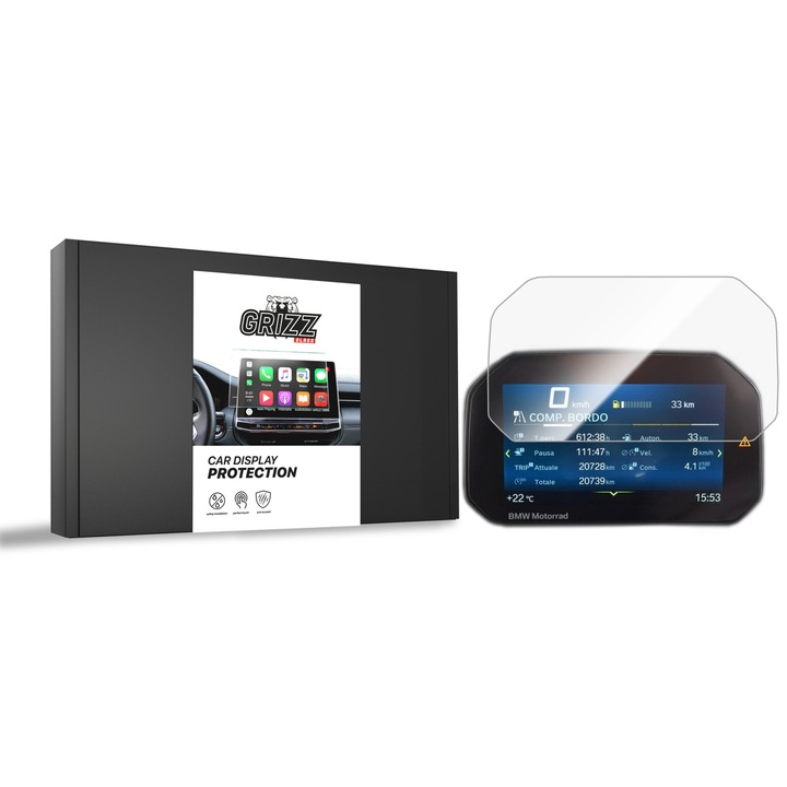 Folie de protectie ceramica Grizz Glass pentru BMW R 1250 GS Adventure, 6.5" TFT, transparenta, rezistenta la zgarieturi