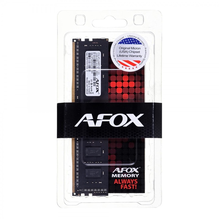 Памет RAM AFOX, 8GB, 3200MHz, DDR4, 288-pin DIMM, CL22