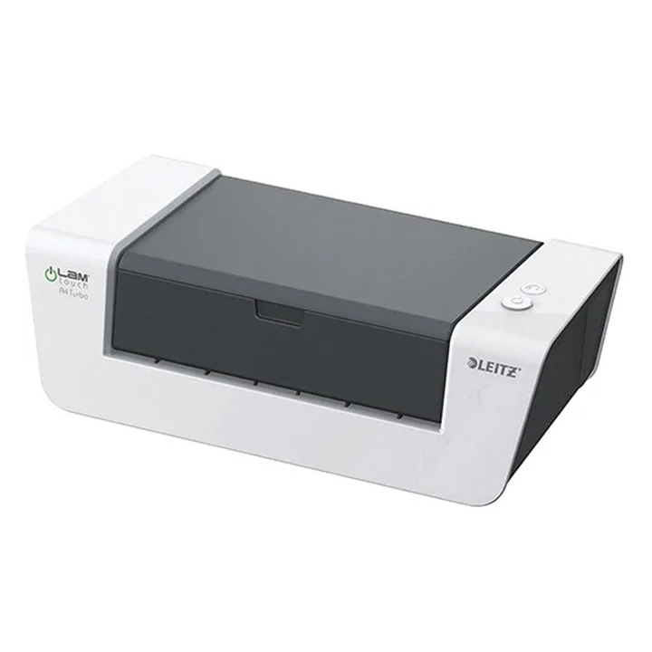 Ламинатор Leitz iLAM Touch A4 Turbo *168662569 DC, A4, Напълно автоматичен, Изключително бърз - до 700 мм/мин, За 80 до 250 микрона, 300W, GS сертифициран, Функция за автоматично обръщане, Бял/Черен