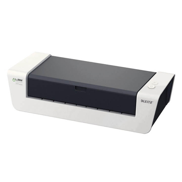 Laminator, Leitz, iLAM Touch A3 Turbo S 210045076 DC, A3, Complet automat, Extrem de rapid -1500 mm/min, Pentru 80 pana la 250 microni, 600 W, Alb/Gri