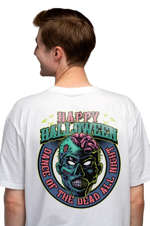 Мъжка тениска, Happy Halloween, щампа на гърба, Чисто бяло