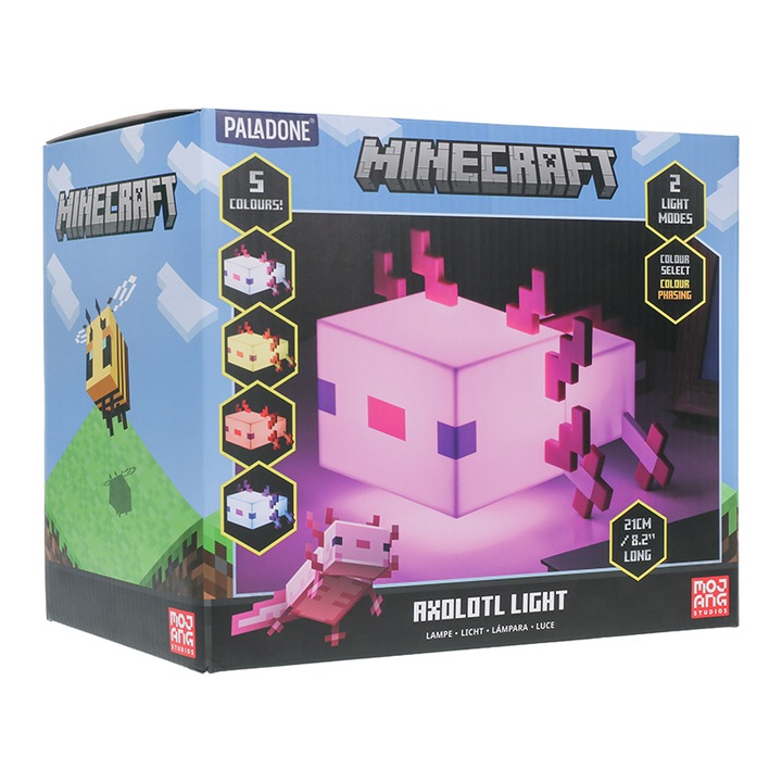 Lampа de noptiera pentru copii Minecraft Axolotl, 21 cm, Multicolor