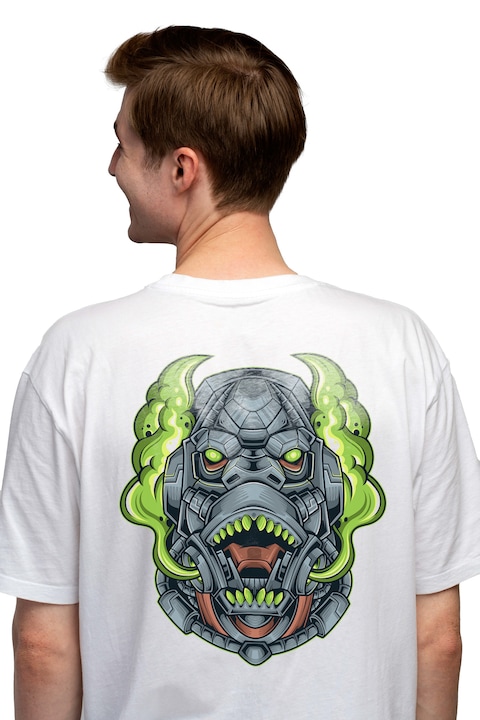 Мъжка тениска с Gorilla, Robot, Mecha, Smoke, Sci-Fi, Cyberpunk,, Чисто бяло