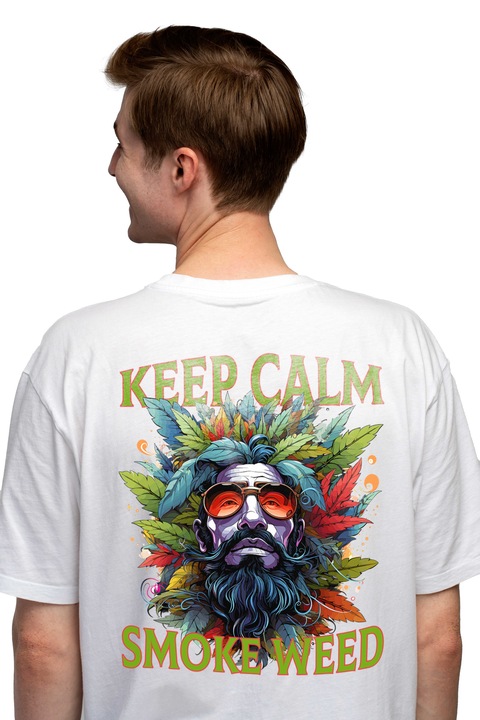 Мъжка тениска, "Keep calm, smoke weed", Чисто бяло
