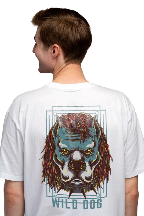 Мъжка тениска, Wild Dog Печат на гърба 100% памук Бял L