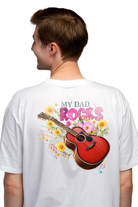 Мъжка тениска с послание "My dad rocks", Чисто бяло