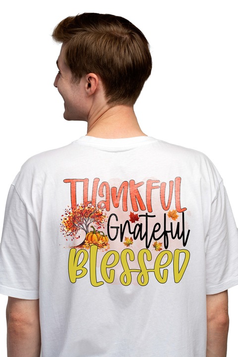 Мъжка тениска с послание "Thankful, grateful, blessed", Чисто бяло