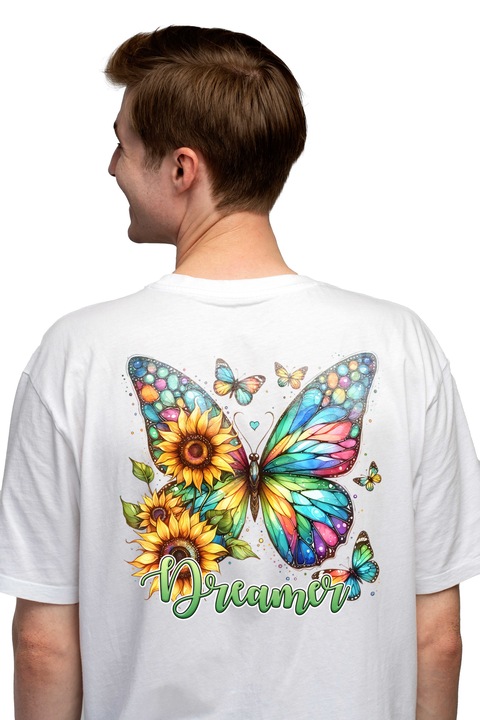 Мъжка тениска с пеперуда с крила, Чисто бяло