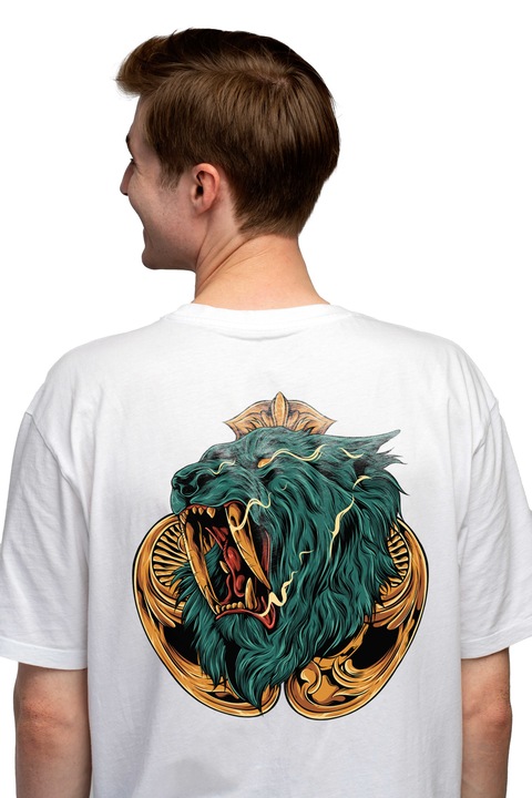 Мъжка тениска с емблема, Apple, Flames, Sabercat,, Чисто бяло