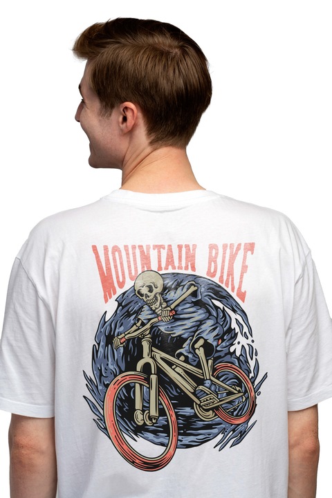 Мъжка тениска, Mountain Bike, принт на гърба, 100% памук, Бял, L