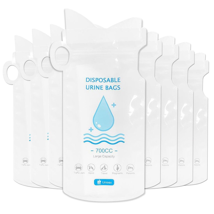 8 db hordozható WC készlet, 700 ml, Egyszer használatos, Fehér