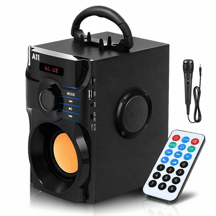 Преносима тонколонка WALALLA, 360 surround sound, многоцветен LED, 20W, черен, 120x155x190mm, комплект с микрофон