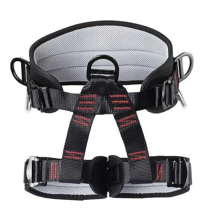 Ham de alpinism, 3 Puncte prindere, rezistent la uzura, Material poliester, Negru/Rosu