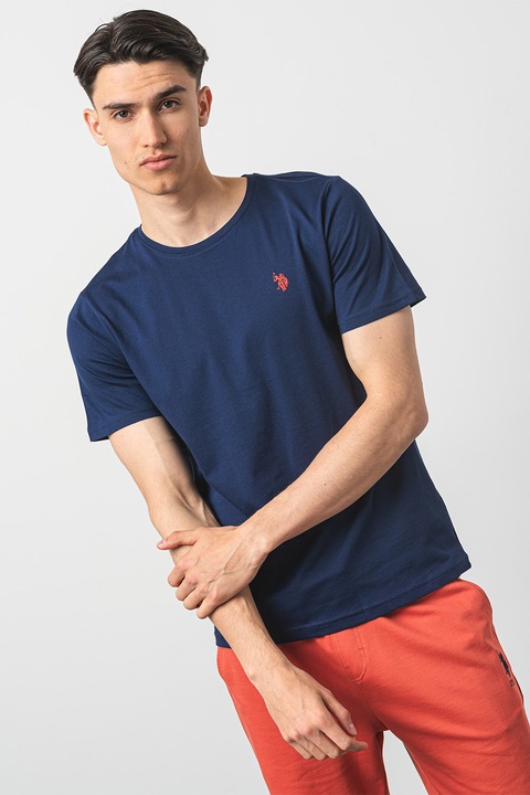 U.S. Polo Assn, Tricou de bumbac cu decolteu la baza gatului, Albastru ultramarin, 4XL