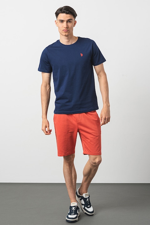 U.S. Polo Assn, Tricou de bumbac cu decolteu la baza gatului, Albastru ultramarin, 4XL