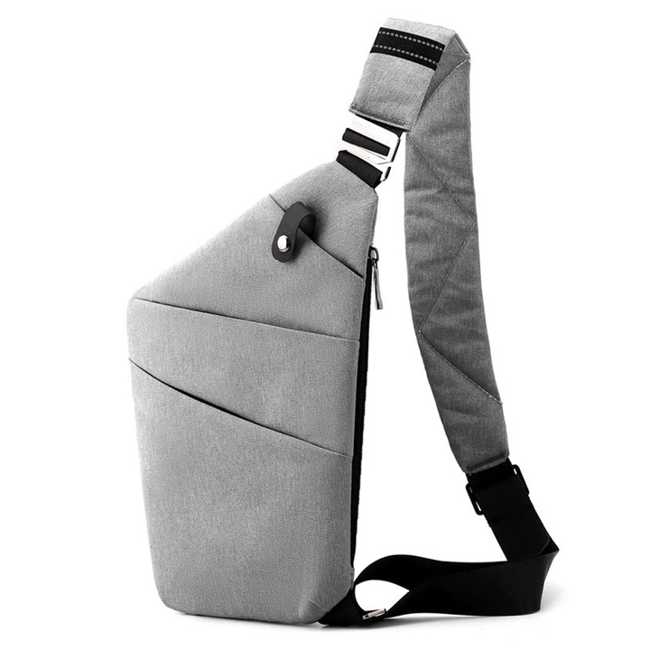 Lopásgátló crossbody táska, vízálló, levehető pánttal, szürke