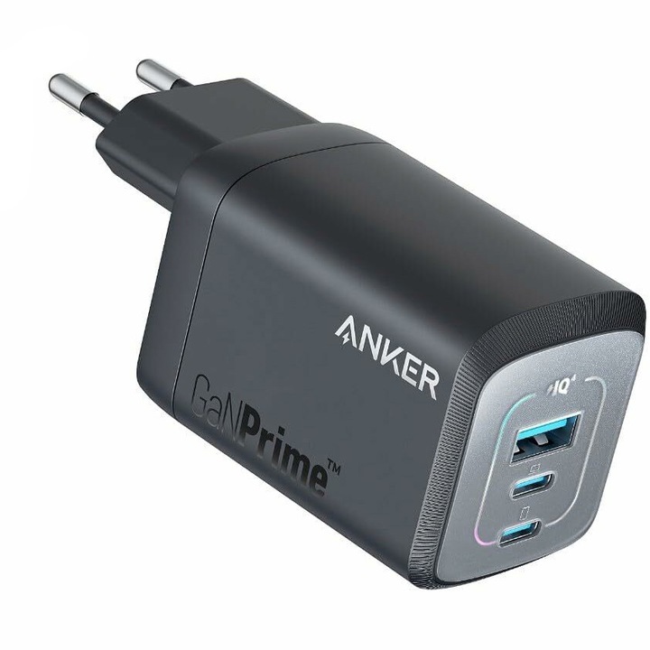 Мрежово зарядно устройство Anker 737 GaNPrime, 100 W, PPS 3, 2x USB-C, 1x USB-A, PowerIQ 3.0, Черен