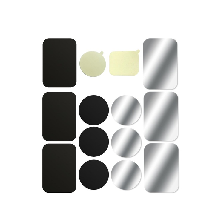 Комплект от 12 x метална плоча за магнитен държач за кола, кръгла, квадратна, с лепило, със защитно фолио против надраскване, 65*45 мм, черно/сребристо