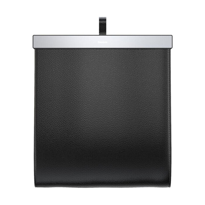 Кошче за боклук за кола, с магнитно заключване, закрепване с щипки, алуминий и екологична кожа, може да се използва за съхранение, Черен