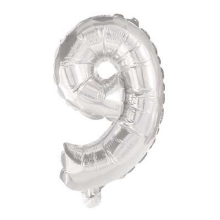 Мини сребърен фолиен балон номер 9 35 см
