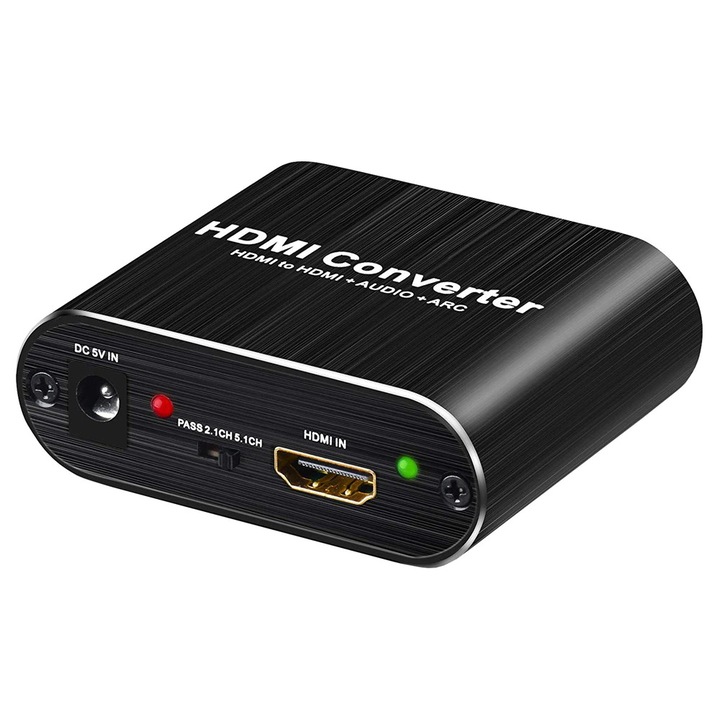 Adaptor Convertor ARC HDMI la HDMI 4K Audio Splitter, XGETOP®, Optical Toslink SPDIF si 3.5mm Audio Stereo, Negru