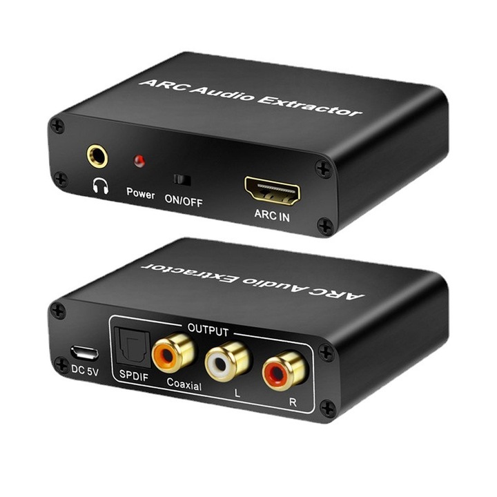 Adaptor HDMI ARC audio Extractor, XGETOP®, convertor TV la sunet rca analog si Coaxial + SPDIF Toslink Digital