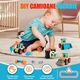 Set 4 Utilaje de Constructii pentru Copii, BYONDSELF®, cu Masini de Jucarie, Buldozer, Excavator, Tavalug, Burghiu de Pamant, cu Cutie de Depozitare, Amovibil, Multicolor, 3 Ani+