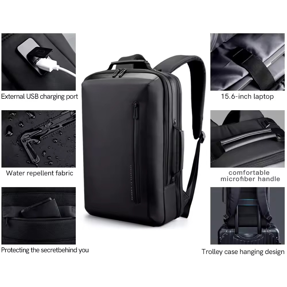 Rucsac laptop 15.6" smart business, impermeabil, cu port de incarcare USB, KINGSONS, 29x18x45.5 cm, Negru