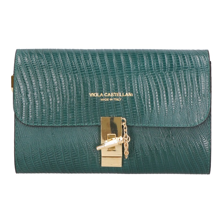 Viola Castellani, Geanta-plic de piele cu bareta de lant, Verde inchis