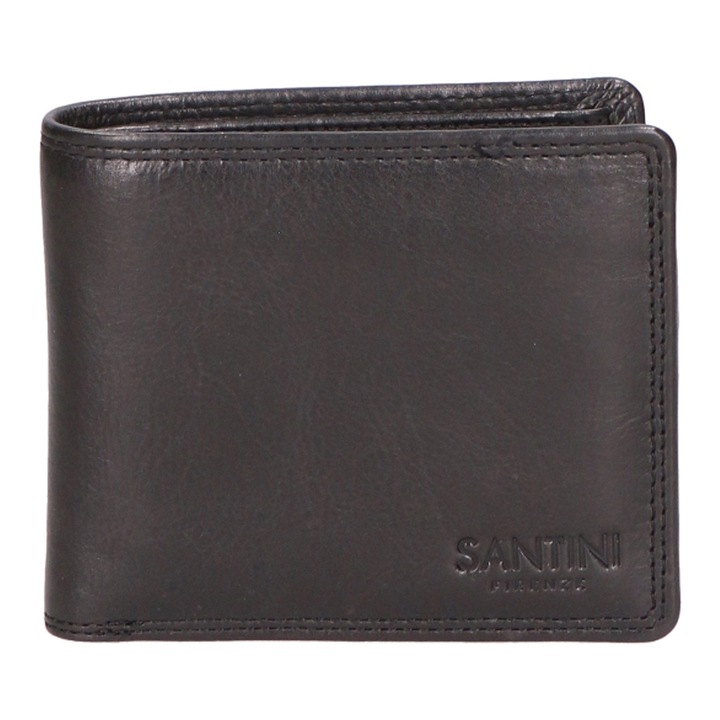 Santini Firenze, Portofel de piele cu logo discret 27251, Negru