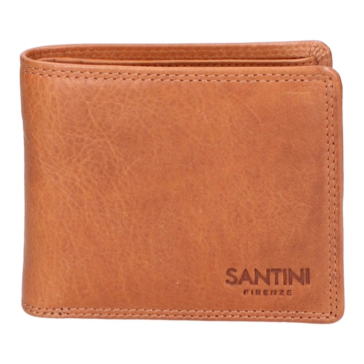 Santini Firenze, Portofel de piele cu logo discret 27251, Maro cognac