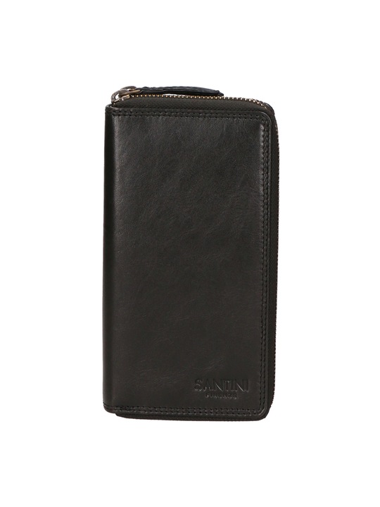 Santini Firenze, Portofel unisex de piele cu fermoar 27261, Negru