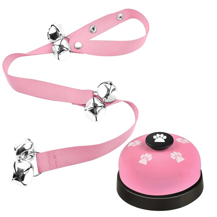 Harangjáték kutyáknak vagy macskáknak, Nybgyy®, fém, gumi, csúszásmentes, rózsaszín