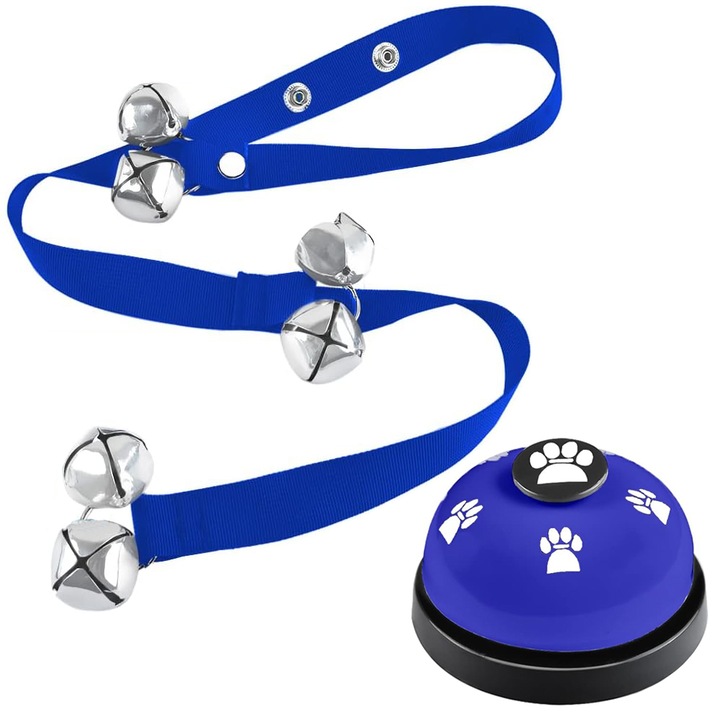 Harangjáték kutyáknak vagy macskáknak, Nybgyy®, fém, gumi, csúszásmentes, kék