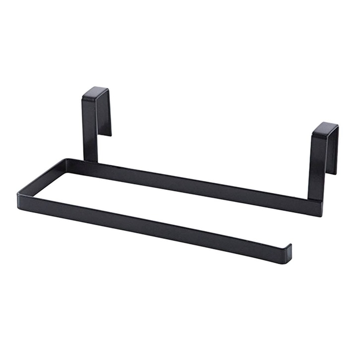 Suport metalic pentru agatat rola hartie de bucatarie Shopiens®, pentru usa sau blat, negru, 22 cm