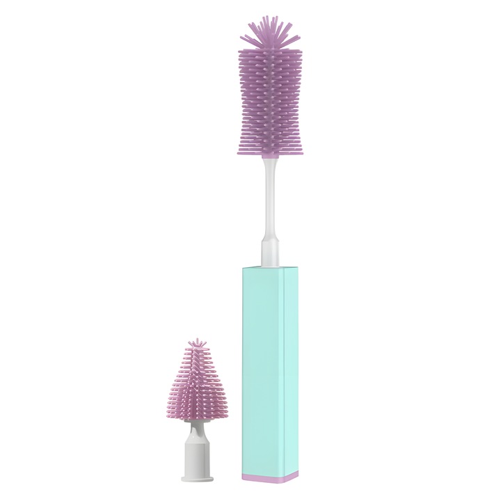 Elektromos kefe mosópalackokhoz és cumikhoz, poharak, bögrék, 2 puha gumifejjel, 220°C-ig forrásálló, BPA mentes, IPX7 vízálló test, két sebesség, biztonsági leállítás, akkumulátor-emlékeztető, 1200 mAh-s akkumulátor, türkiz