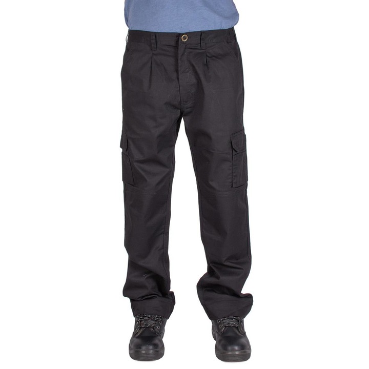 Pantaloni de lucru pentru barbati in talie cu buzunare, Negru, W36-L32