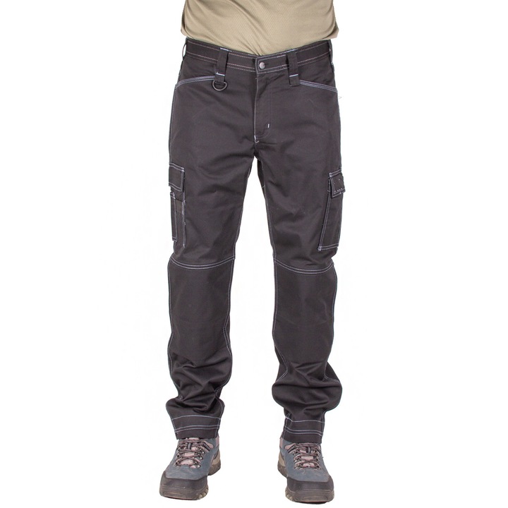 Мъжки работен панталон с контрастни шевове, удобен, здрав и универсален, Черен, 38