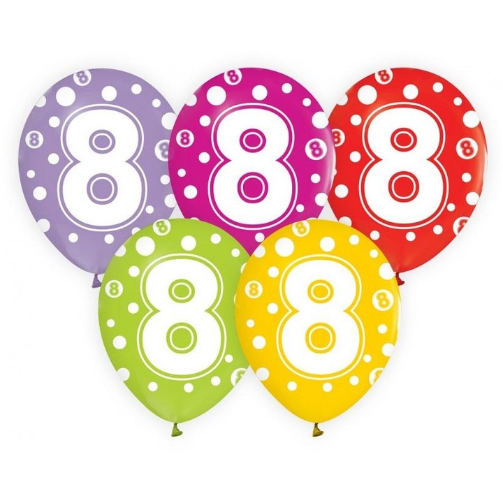 Set 5 baloane cu cifre aniversare, 12" 30 cm Cifra 8 GZ-CYF8